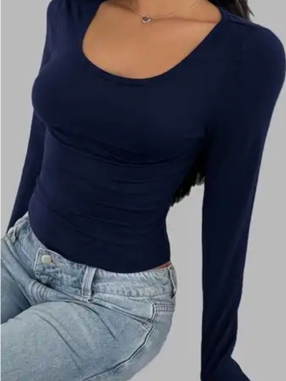 Classic Scoop Neck Long Sleeve Top - Navy